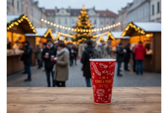 Vratný kelímek 0,3 l s potiskem - Vánoce - červená