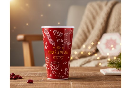 Vratný kelímek 0,3 l s potiskem - Vánoce - červená